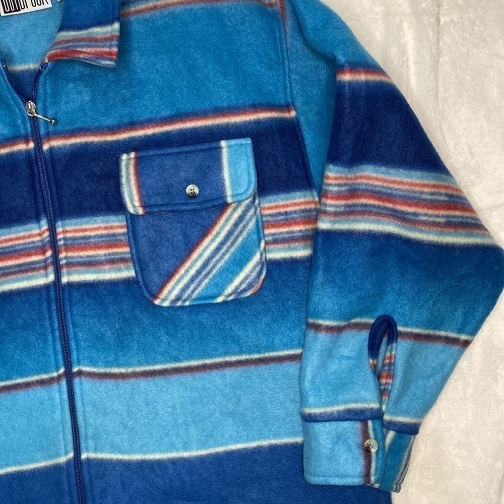 VINTAGE Out Brook Western Stripe Print Fleece Button-up Size Large - Picture 5 of 16